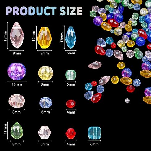 1200 Pcs Crystal Glass Beads for Jewelry Making 13 Styles Bicone, Rondelle, Cube, Teardrop, Smooth Round, Floral and Strawberry Beads for DIY Bracelet Necklace Earring Craft Kit (Multicolored) in Saudi Arabia