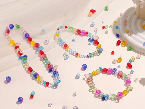 1200 Pcs Crystal Glass Beads for Jewelry Making 13 Styles Bicone, Rondelle, Cube, Teardrop, Smooth Round, Floral and Strawberry Beads for DIY Bracelet Necklace Earring Craft Kit (Multicolored) in Saudi Arabia