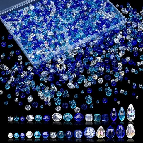 1200 Pcs Crystal Glass Beads for Jewelry Making 13 Styles Bicone, Rondelle, Cube, Teardrop, Smooth Round, Floral and Strawberry Beads for DIY Bracelet Necklace Earring Craft Kit (Multicolored) in Saudi Arabia
