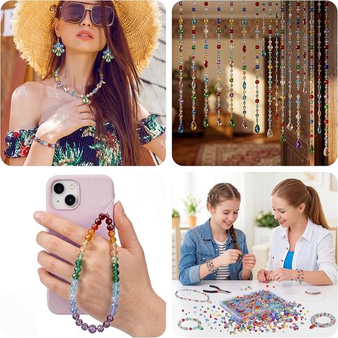 1200 Pcs Crystal Glass Beads for Jewelry Making 13 Styles Bicone, Rondelle, Cube, Teardrop, Smooth Round, Floral and Strawberry Beads for DIY Bracelet Necklace Earring Craft Kit (Multicolored) in Saudi Arabia
