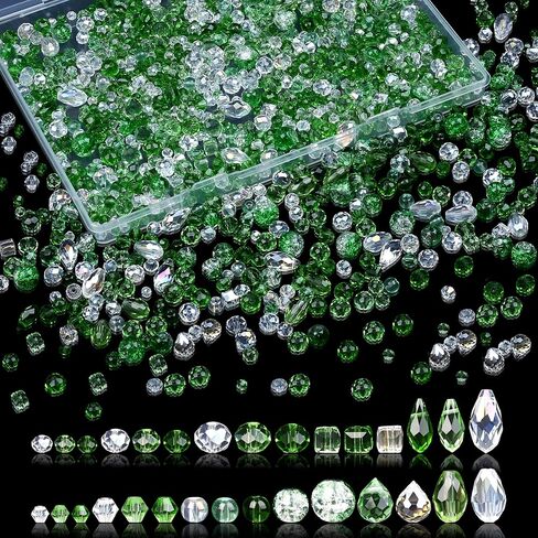 1200 Pcs Crystal Glass Beads for Jewelry Making 13 Styles Bicone, Rondelle, Cube, Teardrop, Smooth Round, Floral and Strawberry Beads for DIY Bracelet Necklace Earring Craft Kit (Multicolored) in Saudi Arabia