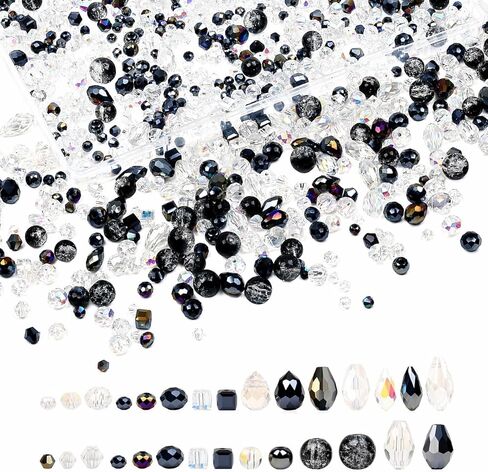 1200 Pcs Crystal Glass Beads for Jewelry Making 13 Styles Bicone, Rondelle, Cube, Teardrop, Smooth Round, Floral and Strawberry Beads for DIY Bracelet Necklace Earring Craft Kit (Multicolored) in Saudi Arabia