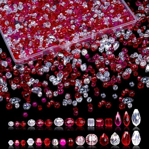 1200 Pcs Crystal Glass Beads for Jewelry Making 13 Styles Bicone, Rondelle, Cube, Teardrop, Smooth Round, Floral and Strawberry Beads for DIY Bracelet Necklace Earring Craft Kit (Multicolored) in Saudi Arabia