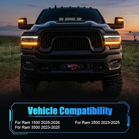 LED Sequential Mirror Lights Compatible with 2023–2025 RAM 2500 3500 & 2025–2026 RAM 1500.Switchback Dynamic Amber Turn Signal, White Running/Parking Light, 2PCS Clear Lens in Kuwait