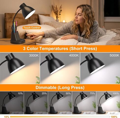 مصباح مكتب للمكتب المنزلي، شحن لاسلكي 10 وات، مصباح مكتب LED للعناية بالعين، CRI 95+ 3 أوضاع ألوان حامل قلم تعتيم بدون خطوات، مصابيح مكتب بذراع مرنة 360 درجة للسكن الجامعي، متضمن محول in Kuwait