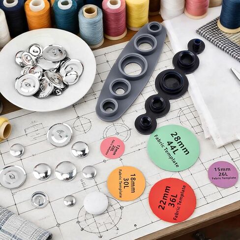 107pcs Cover Button Kits with Tools, DIY Fabric Covered Buttons Set, 5 Sizes Button Covers & Fabric Template for Clothes, Hats, Sweaters, Backpacks and Crafts (Color:1) in Saudi Arabia