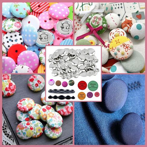 107pcs Cover Button Kits with Tools, DIY Fabric Covered Buttons Set, 5 Sizes Button Covers & Fabric Template for Clothes, Hats, Sweaters, Backpacks and Crafts (Color:1) in Saudi Arabia