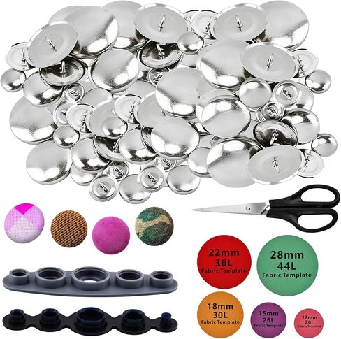 107pcs Cover Button Kits with Tools, DIY Fabric Covered Buttons Set, 5 Sizes Button Covers & Fabric Template for Clothes, Hats, Sweaters, Backpacks and Crafts (Color:1) in Saudi Arabia