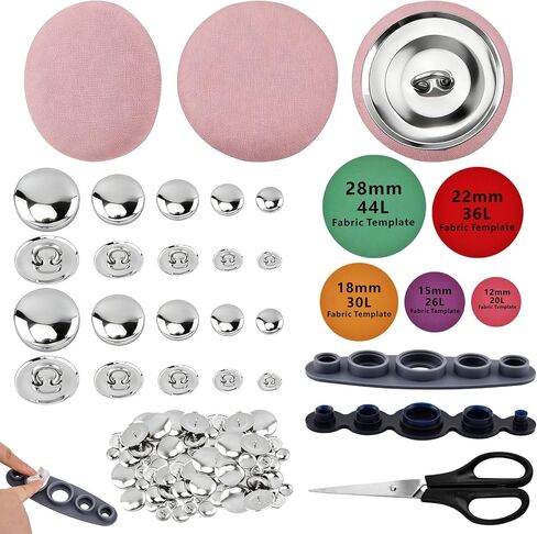 107pcs Cover Button Kits with Tools, DIY Fabric Covered Buttons Set, 5 Sizes Button Covers & Fabric Template for Clothes, Hats, Sweaters, Backpacks and Crafts (Color:1) in Saudi Arabia