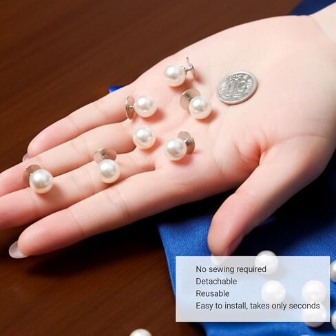 10 Sets 10mm No Sew Pearl Buttons for Clothes, No Sew Pearl Brooches for Women Buttons Brooches and Pins, Removable Reusable Decorative Pearls Pins Button for Blouses Dress Sweater Shawl DIY Crafts in Kuwait