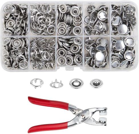 100 Sets Metal Snaps Buttons with Fastener Pliers Press Tool Kit, 9.5mm Metal Button Snaps Press Studs with Case, Perfect for DIY Crafts Clothes, Snap Button Fasteners Kit for Clothing Sewing, Silver in Kuwait