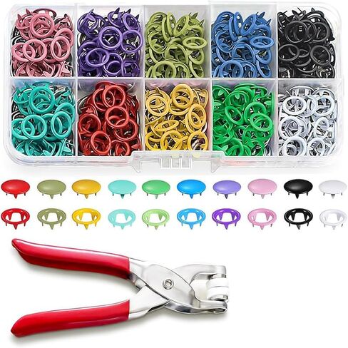 100 Sets Metal Snaps Buttons with Fastener Pliers Press Tool Kit, 9.5mm Metal Button Snaps Press Studs with Case, Perfect for DIY Crafts Clothes, Snap Button Fasteners Kit for Clothing Sewing, Silver in Kuwait