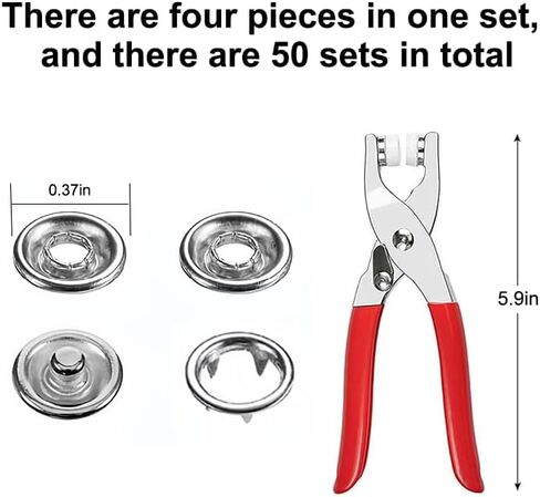 100 Sets Metal Snaps Buttons with Fastener Pliers Press Tool Kit, 9.5mm Metal Button Snaps Press Studs with Case, Perfect for DIY Crafts Clothes, Snap Button Fasteners Kit for Clothing Sewing, Silver in Kuwait