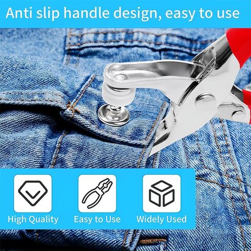 100 Sets Metal Snaps Buttons with Fastener Pliers Press Tool Kit, 9.5mm Metal Button Snaps Press Studs with Case, Perfect for DIY Crafts Clothes, Snap Button Fasteners Kit for Clothing Sewing, Silver in Kuwait