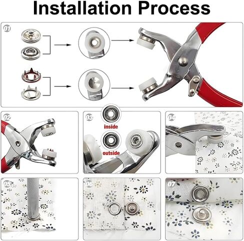 100 Sets Metal Snaps Buttons with Fastener Pliers Press Tool Kit, 9.5mm Metal Button Snaps Press Studs with Case, Perfect for DIY Crafts Clothes, Snap Button Fasteners Kit for Clothing Sewing, Silver in Kuwait