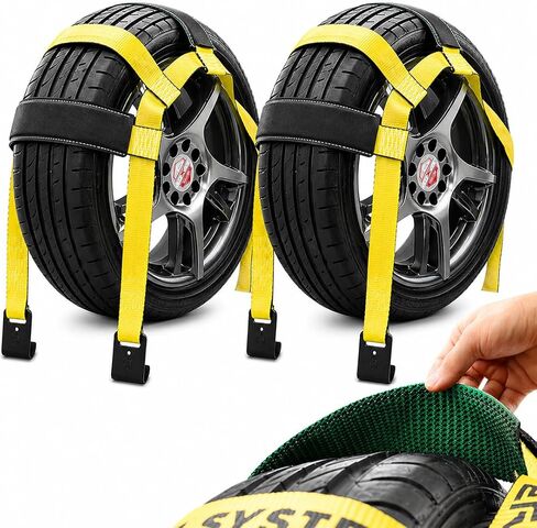 Boxer Tow Dolly Basket Straps with Flat Hooks – 2 Pack – Wheel Bonnet Tie Down System – 15"-19" Tires, 10,000lbs Breaking Strength with Rubber Sleeve – Wheel Car Basket in Saudi Arabia