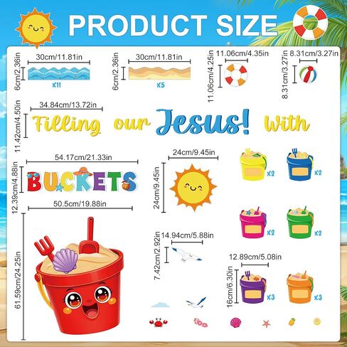 2026 Summer Jesus VBS Bulletin Board Decorations Set Summer Bucket Classroom Bulletin Board Filling Our Buckets with Jesus Sun Beach Christian Cutouts for Sunday School Home Wall Chalkboard Supplies in Saudi Arabia
