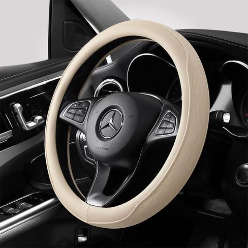 Beige Steering Wheel Cover, Perforated Synthetic Leather Car Steering Cover with Odorless Rubber Inner, Universal Non-Slip Fit for Light Color Interiors (Beige) in Saudi Arabia