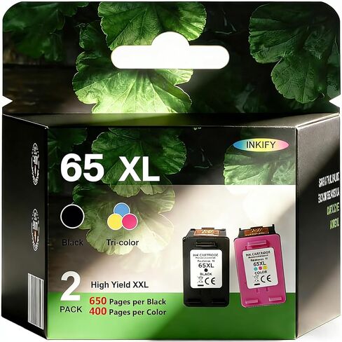 65XL Ink Cartridge Black/Color Replacement for HP65XL for HP Envy 5000 5055 5052 5058 / Deskjet 3755 3700 3772 3722 2600 2621 2622 2630 2623 2624 Printer (2 Value Pack) in Saudi Arabia