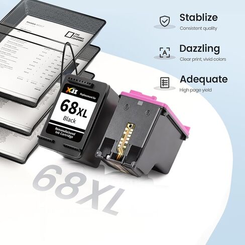 خراطيش حبر XJI 68XL بديلة لخراطيش حبر HP 68 باللون الأسود والألوان المتوافقة مع طابعة HP Envy 6155e 6555e 6152e 6552e 6558e (1 أسود، 1 ثلاثي الألوان) in Kuwait
