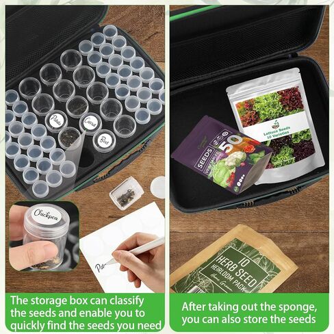 57 Slots Seed Storage Organizer Box with 0.6oz 1.5oz Garden Seed Containers, 20 Envelopes, Label Stickers, Plant Label, Zipper Closure Seed Holder Organizer Kit for Vegetable/Flower/Plants Seed Saving in Saudi Arabia