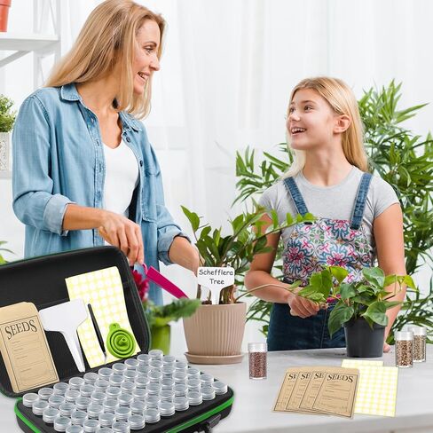 57 Slots Seed Storage Organizer Box with 0.6oz 1.5oz Garden Seed Containers, 20 Envelopes, Label Stickers, Plant Label, Zipper Closure Seed Holder Organizer Kit for Vegetable/Flower/Plants Seed Saving in Saudi Arabia