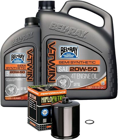 Bel-Ray Semi-Synthetic Engine Oil Change Kit Compatible with Harley-Davidson Big Twin and Sportster 1984-Up, 2017-Up Harley M8, Black Oil Filter in Saudi Arabia