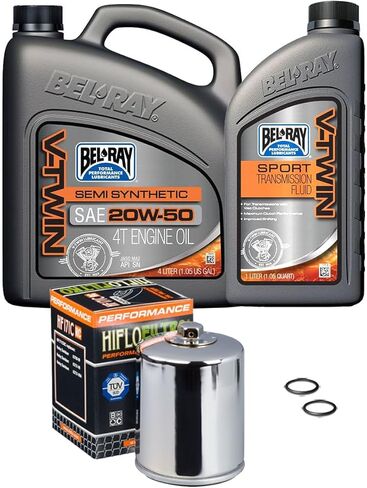 Bel-Ray Semi-Synthetic Engine Oil Change Kit Compatible with Harley-Davidson Big Twin and Sportster 1984-Up, 2017-Up Harley M8, Black Oil Filter in Saudi Arabia