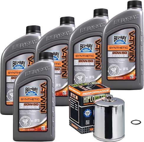 Bel-Ray Synthetic Engine Oil Change Kit Compatible with Harley-Davidson Big Twin and Sportster 1984-Up, 1984-2017 Harley Twin Cam & Evolution, Chrome Oil Filter in Saudi Arabia