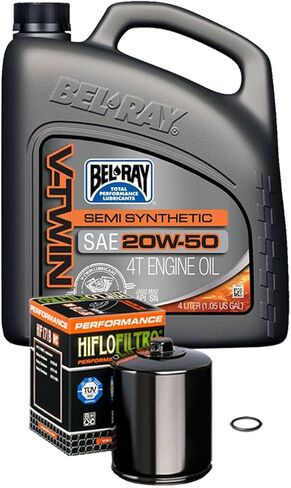 Bel-Ray Semi-Synthetic Engine Oil Change Kit Compatible with Harley-Davidson Big Twin and Sportster 1984-Up, 2017-Up Harley M8, Black Oil Filter in Saudi Arabia