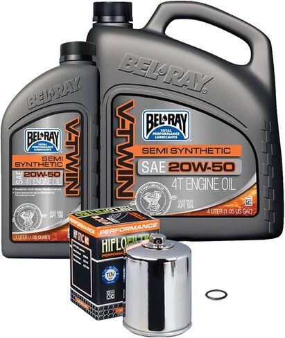 Bel-Ray Semi-Synthetic Engine Oil Change Kit Compatible with Harley-Davidson Big Twin and Sportster 1984-Up, 2017-Up Harley M8, Black Oil Filter in Saudi Arabia