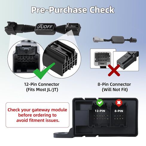 Auto Start Stop Eliminator for 2018-2024 Jeep Wrangler JL & 2020-2024 Gladiator JT, Plug and Play Error-Free Bypass Switch Disable Auto Start/Stop System Deactivating Wire Harness for Jeep Accessories in Kuwait
