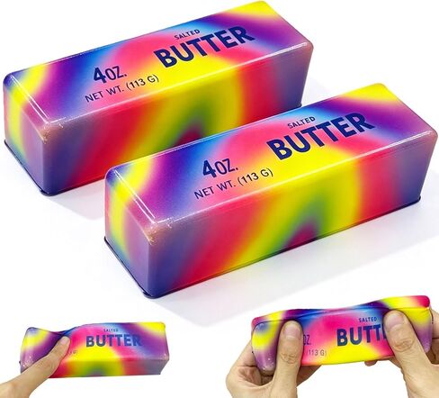 Colorful Butter Squishy Slow Rising Butter Squeeze Toy, Soft Sensory Fidget Toy for Stress Relief, Anxiety Relief Squeeze Ball, Cute Realistic Butter Stick Toy for Adults Kids Gifts (2PCS) in Kuwait