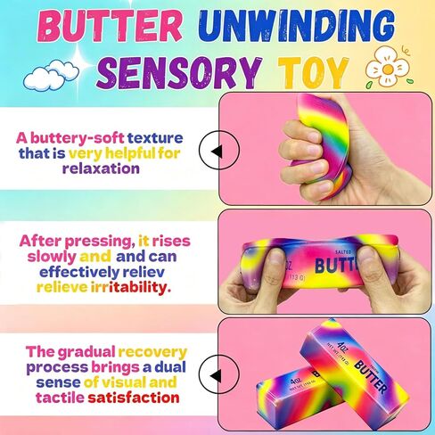 Colorful Butter Squishy Slow Rising Butter Squeeze Toy, Soft Sensory Fidget Toy for Stress Relief, Anxiety Relief Squeeze Ball, Cute Realistic Butter Stick Toy for Adults Kids Gifts (2PCS) in Kuwait