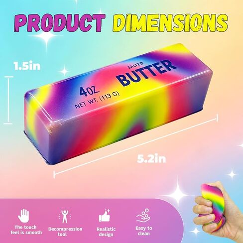 Colorful Butter Squishy Slow Rising Butter Squeeze Toy, Soft Sensory Fidget Toy for Stress Relief, Anxiety Relief Squeeze Ball, Cute Realistic Butter Stick Toy for Adults Kids Gifts (2PCS) in Kuwait