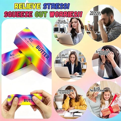 Colorful Butter Squishy Slow Rising Butter Squeeze Toy, Soft Sensory Fidget Toy for Stress Relief, Anxiety Relief Squeeze Ball, Cute Realistic Butter Stick Toy for Adults Kids Gifts (2PCS) in Kuwait