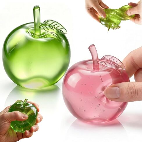 2Pcs Pink & Green Apple Squishy Toy - Cute Rebounding Fruit Squishys for Anxiety & Stress Relief, Soft Flexible Novelty Stress Toy in Kuwait