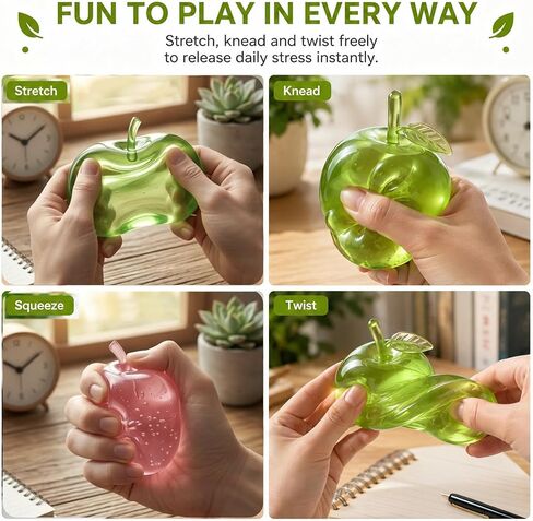 2Pcs Pink & Green Apple Squishy Toy - Cute Rebounding Fruit Squishys for Anxiety & Stress Relief, Soft Flexible Novelty Stress Toy in Kuwait