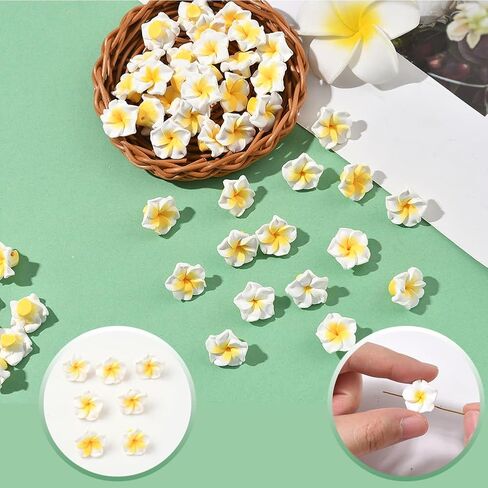 SUNNYCLUE 1 صندوق 100 قطعة 15 مم خرز زهرة بلوميريا خرز زهرة هاواي الأبيض فرانجيباني ثلاثي الأبعاد طين صيف هاواي شاطئ الأزهار فواصل فضفاضة لصنع المجوهرات لوازم الحرف اليدوية أساور القرط in Kuwait