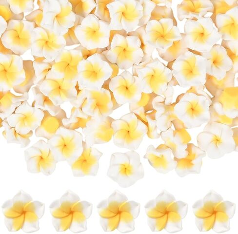 SUNNYCLUE 1 صندوق 100 قطعة 15 مم خرز زهرة بلوميريا خرز زهرة هاواي الأبيض فرانجيباني ثلاثي الأبعاد طين صيف هاواي شاطئ الأزهار فواصل فضفاضة لصنع المجوهرات لوازم الحرف اليدوية أساور القرط in Kuwait