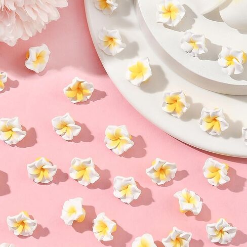 SUNNYCLUE 1 صندوق 100 قطعة 15 مم خرز زهرة بلوميريا خرز زهرة هاواي الأبيض فرانجيباني ثلاثي الأبعاد طين صيف هاواي شاطئ الأزهار فواصل فضفاضة لصنع المجوهرات لوازم الحرف اليدوية أساور القرط in Kuwait