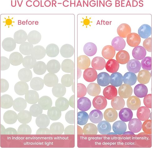UV Color Changing Beads, 100Pcs 8mm UV Beads Color Changing Sun Sensitive Bead, Bead for Bracelet DIY Jewelry Making in Saudi Arabia