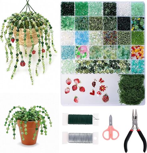 LUFEEMGA Beaded Plant Kit, 5488Pcs Forever Plant Kit with Green Glass Beads, Leaf Beads for Plant Making, Jewelry Making, DIY Craft, Perfect for Mother's Day, Christmas,Gifts ASIN B0GSQFKC1W in Saudi Arabia