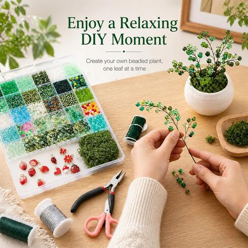LUFEEMGA Beaded Plant Kit, 5488Pcs Forever Plant Kit with Green Glass Beads, Leaf Beads for Plant Making, Jewelry Making, DIY Craft, Perfect for Mother's Day, Christmas,Gifts ASIN B0GSQFKC1W in Saudi Arabia