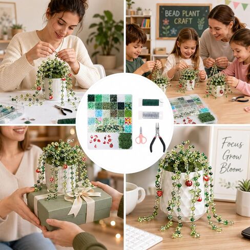 LUFEEMGA Beaded Plant Kit, 5488Pcs Forever Plant Kit with Green Glass Beads, Leaf Beads for Plant Making, Jewelry Making, DIY Craft, Perfect for Mother's Day, Christmas,Gifts ASIN B0GSQFKC1W in Saudi Arabia