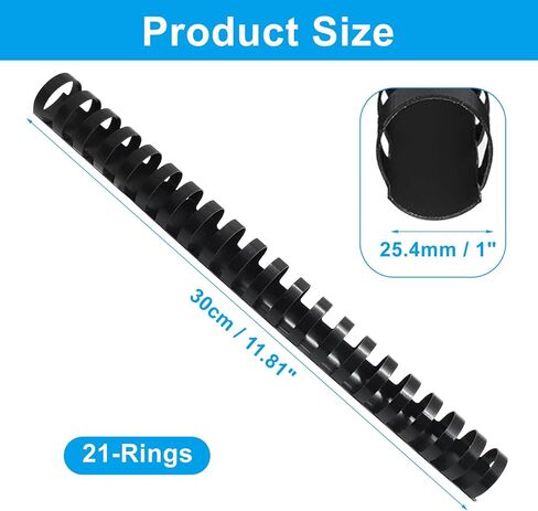 10Pcs Plastic Spiral Binding Coils, 25mm(1") Diameter Black 21Ring Binding Comb, Plastic Comb for Letter Size/Students and Coworkers in Saudi Arabia