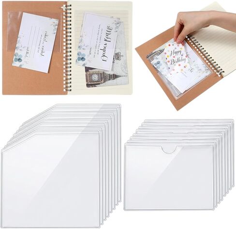 20PCS Clear Adhesive Pockets, Plastic Adhesive Pockets, Self Sticky Clear Journal Pocket Insert, Ideal Holder Top Open Add Storage Space to Notebooks Journal Office School Vinyl in Kuwait
