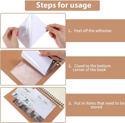 20PCS Clear Adhesive Pockets, Plastic Adhesive Pockets, Self Sticky Clear Journal Pocket Insert, Ideal Holder Top Open Add Storage Space to Notebooks Journal Office School Vinyl in Kuwait