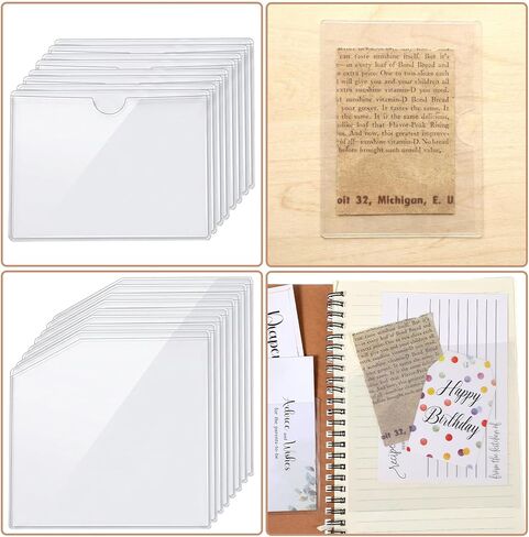 20PCS Clear Adhesive Pockets, Plastic Adhesive Pockets, Self Sticky Clear Journal Pocket Insert, Ideal Holder Top Open Add Storage Space to Notebooks Journal Office School Vinyl in Kuwait
