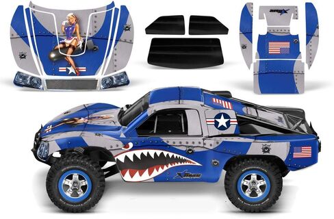 ملصق مجموعة رسومات AMR Racing RC متوافق مع Traxxas Slash 1/10 #58034 وSlayer 1/10 #59074 - P-40 Warhawk - أزرق in Kuwait